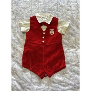 Baby Togs Vintage 3-6 Months Red Outfit Now Tie Boys Vest Shorts 2 Piece